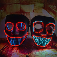 Masque de fête haut de gamme avec 4 modes d'éclairage LED Glowing Halloween Light-Up Costume Cosplay Props Rechargeable PP Scary EL Wire