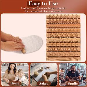 Outils en céramique, ensemble d'outils de poterie, outils de fabrication de poterie, rouleau à texture d'argile à manche en bois, rouleau à motifs d'argile en bois - Product Image 5