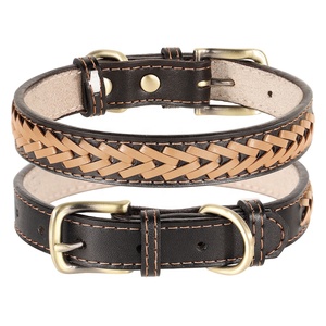 Berry <span class=keywords><strong>Best</strong></span> Seller estilo clásico patrón sólido cuero de vaca genuino collar de perro mascota fuerte y duradero con trenzas coloridas - Product Image 2