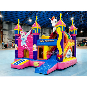 Château gonflable commercial à thème féerique avec toboggan et zone de saut licorne pour la location, les événements et les fêtes - Product Image 1