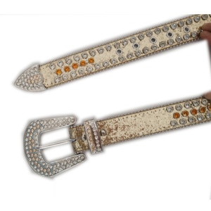 Sabuk kulit Jeans wanita, tren baru Bling berlian imitasi putih kuning bertatahkan Sabuk Kulit Untuk jins - Product Image 3