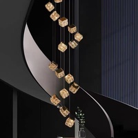 Lustre LED carré en cristal personnalisé, luminaire suspendu moderne pour villa, escalier, hôtel et éclairage de salle à manger