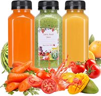 Bouteilles carrées en plastique de jus de smoothie réutilisables transparentes de 12oz 350ml avec couvercles et couvercles pour réfrigérateur