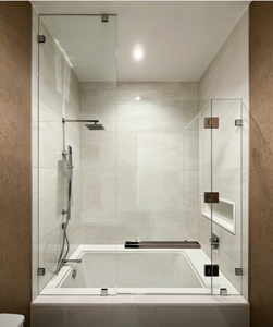 Porte <span class=keywords><strong>de</strong></span> <span class=keywords><strong>douche</strong></span> à charnières sans cadre en verre trempé, quincaillerie chromée - Product Image 2