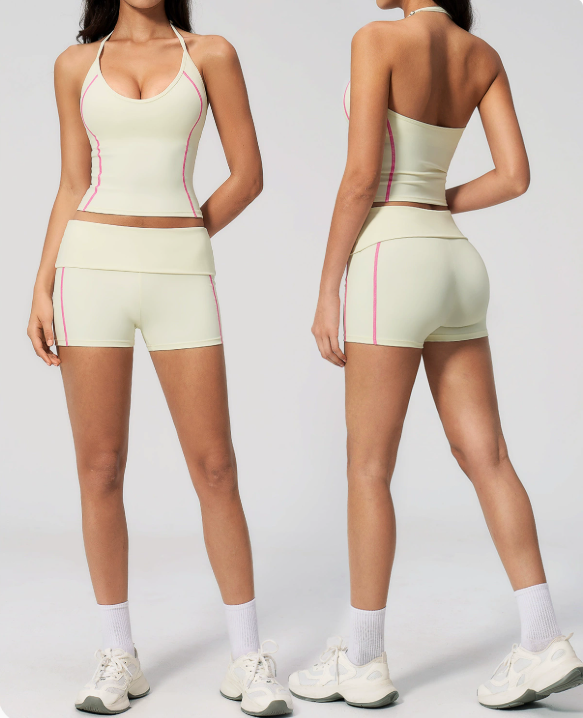Color-Block Activewear Set: back view showing construction, seams and support