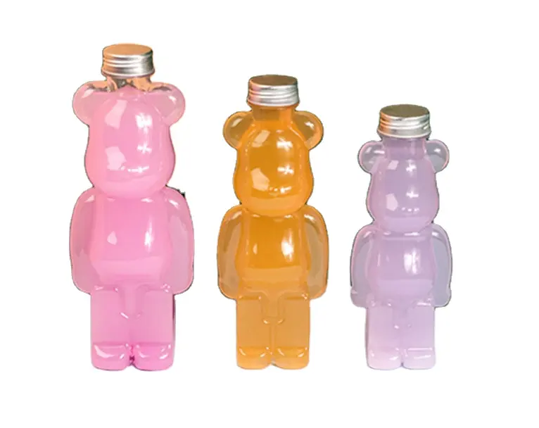 400ml 500ml 700ml PET Beverage bottle Transparent Cute Milk Tea Juice Bear Shape Plastic Bottle