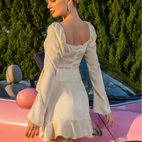 Robe courte vintage D&M pour femme, col carré, manches bouffantes, manches longues, coupe trapèze, élégante, décontractée, pour soirée
