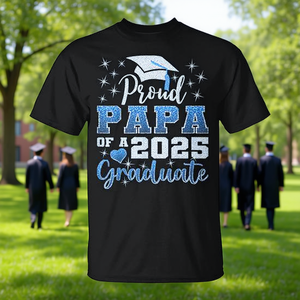 Camiseta para papá orgulloso de un graduado de 2025, diseño con purpurina azul, regalo de graduación - Product Image 3
