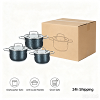 Batterie de cuisine moderne en acier inoxydable triple couche, casseroles et faitouts avec couvercles en verre, écologique, compatible induction, passe au lave-vaisselle, compatible gaz, personnalisable