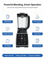Blender commercial 1,8 L à commande tactile, faible bruit, récipient sans BPA, 3 vitesses, 4 lames - Broyeur à glace, mixeur pour smoothies, pour usage domestique