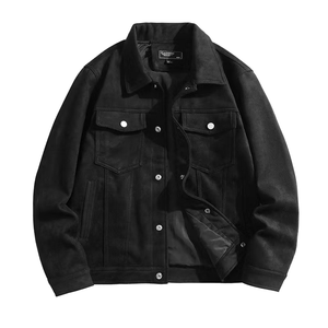 Blouson universitaire homme style cowboy streetwear automne, en microfibre peignée écologique, fin, boutonné, avec logo frontal unique, style anglais - Product Image 1