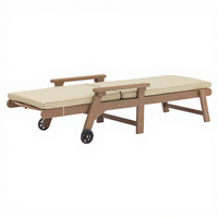 Chaise de piscine avec coussin et dossier réglable, chaise longue de plage, chaise longue de jardin en plastique et bois pour l'extérieur