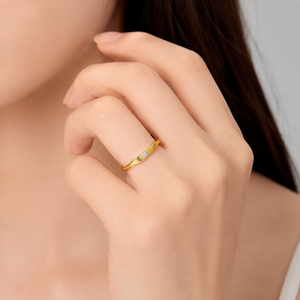Zircon <b>Charm</b> Ring Stainless Steel 14K Gold Vacuum Plated Polished Band with Round Clear Zircon Pendant - Product Image 5