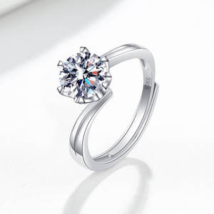 Регулируемое 925 кольцо из стерлингового серебра с родиевым покрытием с муассанитом и фианитами - Product Image 5