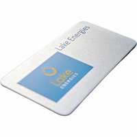 Étiquette personnalisée en aluminium imprimée bleu clair avec logo et code-barres