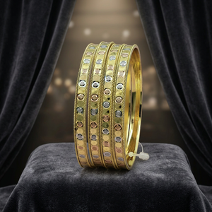 Brazaletes formados chapados en oro de 3 tonos al por mayor, juego de brazaletes de varios tonos, brazaletes dorados de 3 tonos, brazaletes de latón rellenos de oro tricolor. - Product Image 2