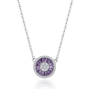 QX personnalisé OEM 925 argent Sterling charme rond plaqué rhodium 5A violet Zircon bijoux fins pendentif colliers femmes