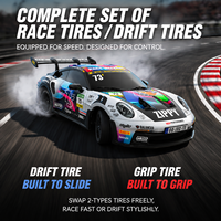 Voiture RC de drift JXC GT3RS PO4302 RTR 1/43 4WD 2,4 GHz avec télécommande entièrement proportionnelle, mini véhicule de course avec gyroscope et lumières LED