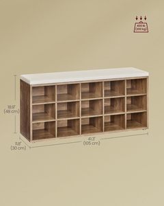 <span class=keywords><strong>Banc</strong></span> <span class=keywords><strong>de</strong></span> <span class=keywords><strong>rangement</strong></span> à chaussures moderne <span class=keywords><strong>VASAGLE</strong></span> CUSTOS Collection avec siège rembourré et 15 compartiments - Product Image 3