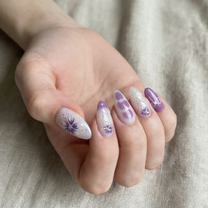 Faux <span class=keywords><strong>Ongles</strong></span> Press-On Faits Main de Haute Qualité, Marque Privée, Brillants, Motifs Floraux 3D, Ombré Violet-<span class=keywords><strong>Vert</strong></span>, en ABS, Kit de Manucure, Fournisseur en Gros - Product Image 4