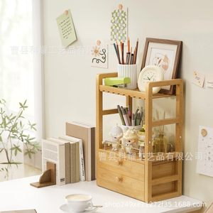 Estante de Almacenamiento para Baño de Bambú, Madera Sólida, Doble Cajón, Multiusos, Independiente, Color Madera Natural - Product Image 3