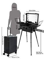 Trolley de maquillage de grande taille de 24 pouces avec miroir à LED, valise de maquillage roulante, étanche, boîte de rangement de salon de beauté, boîte de toilette de voyage avec haut-parleur Bluetooth