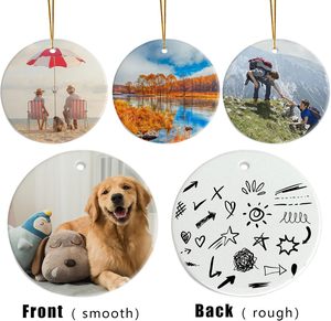 <b>Christmas</b> <b>Tree</b> Decoration Round Star Heart Snow Shape Ornaments Ceramic White Blanks Pendant for Sublimation - Product Image 5