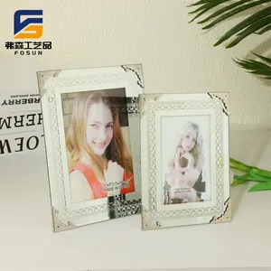 FOSUN hot seller sublimation glass photo frame crystal luxury 4"6" 8" 10" glass photo frame silk screen printing with metal hold