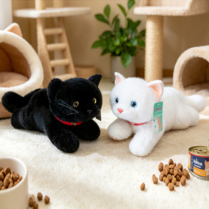 Juguete de Peluche de Gato Realista al por Mayor, Peluche Personalizado de Gato Sentado y Acostado, Muñeco de Gatito Blanco y Negro para Niños y Decoración del Hogar - Product Image 2