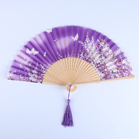 Éventail en bambou style japonais classique, motif fleur de cerisier, technique peinte, pour la danse ancienne, idéal pour cadeaux, vente en gros DIY