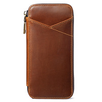 Étui à crayons en cuir Crazy Horse, en cuir pleine fleur véritable, avec porte-stylo et compartiment pour argent liquide, idéal pour les voyages