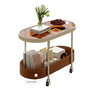 Table basse ovale convertible de <span class=keywords><strong>petit</strong></span> appartement <span class=keywords><strong>à</strong></span> la mode avec chariot <span class=keywords><strong>à</strong></span> <span class=keywords><strong>roulettes</strong></span> en métal crème moderne pour meubles de salon - Product Image 5