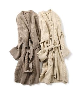 Cárdigan de Cachemira bordado para Otoño e Invierno 100%, cárdigan de Cachemira pura para mujer, suéter, abrigo, bata con cinturón - Product Image 2