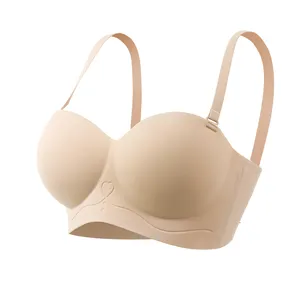 Factory Solid Sexy Mature None Slip Multi Way Strapless Gather Half Cup Push up Bra For Women