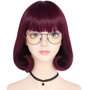 Peluca Corta de Cosplay <span class=keywords><strong>Velma</strong></span> Naranja Marrón para Personaje, Flequillo Recto, Rizado hacia Adentro, Cabello Sintético Transparente, Pequeña, 130% de Densidad - Product Image 5