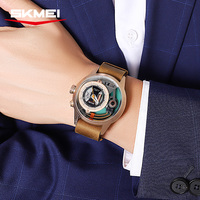 Montre à quartz personnalisable OEM/ODM avec logo sur mesure, bracelet en cuir, cadran en verre et boîtier en acier inoxydable, style simple et vintage pour hommes d'affaires