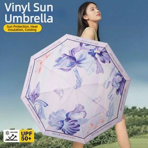 Parapluie manuel pliable en trois sections, noir, avec logo personnalisé, protection UPF50, idéal pour les femmes, les voyages, la vente au détail, les boutiques et les cadeaux. - Product Image 2