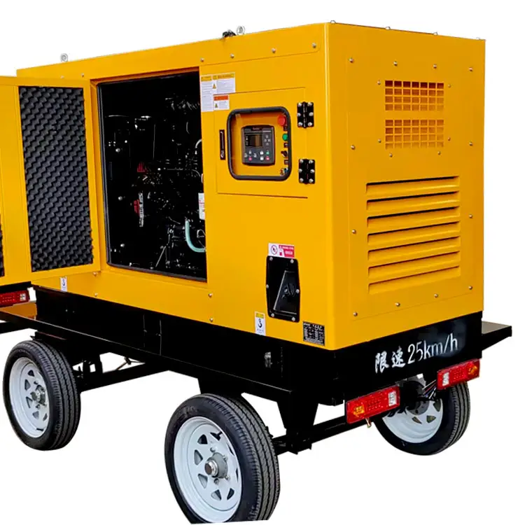 Generator Diesel 30KW Kangmingsi Set 37.5KVA kotak senyap Trailer seluler tahan hujan catu daya darurat portabel
