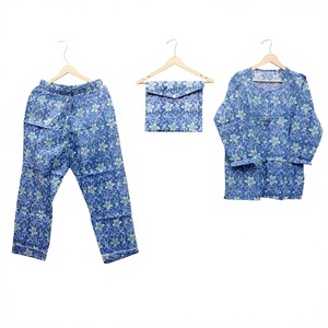 Custom Floral Front Logo Women's Sleepwear Pajama Set 100% Cotton Round Neck Long Sleeve Long Pants Two Piece Homeware - Product Image 1