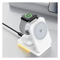 Station de charge sans fil magnétique pliable 3 en 1 pour téléphone, montre et écouteurs 15W avec veilleuse