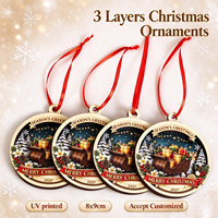 Ornamen Natal Kayu 3 Lapis Custom, Cetak UV, Potongan Laser 3D, Hiasan Gantung Pohon Natal, Hadiah Liburan Custom