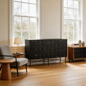 2 Door 3 Drawer Wood Modern Black <b>Sideboard</b> Cabinet Buffet for Living Room - Product Image 4