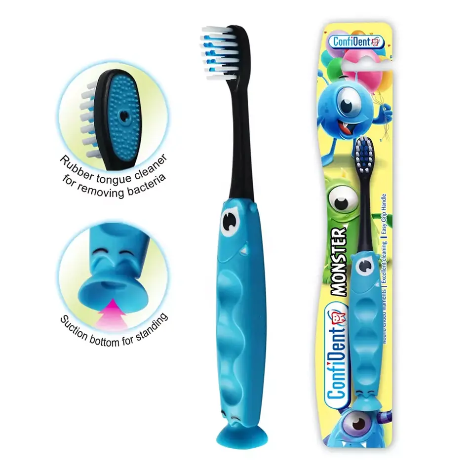 Stehender Saug boden Effiziente Zahn reinigung White ning Cute Blue Soft Borste Kunststoff Kinder Zahnbürste