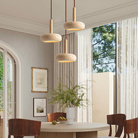 Lampe suspendue en travertin naturel, style moderne Wabi Sabi, lampe suspendue en pierre, lustre minimaliste pour salle à manger, éclairage d'accent en bois