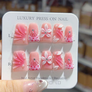 131-140 Ongles à Presser Faits Main en Forme de Bec de Canard, 10 Pièces, Réutilisables, en Acrylique, Faux Ongles pour Enfants, Modèle Artificiel à Motif Carré - Product Image 4