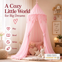 Moustiquaire de lit pliable écologique pour enfants, dôme de 50 cm de diamètre, en mousseline, avec pompons, style bohème, pour décoration intérieure