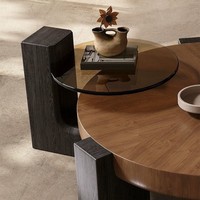 Table basse ronde en bois de noyer de style moderne du milieu du siècle, simple et moderne, avec rangement pour salon