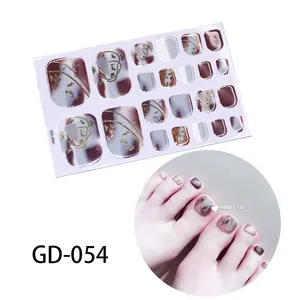 22tips/sheet Waterproof Toe Nail Stickers Full Cover Foot Decals Toe Nail Wraps Adhesive Stickers DIY Salon Manicure Fashion