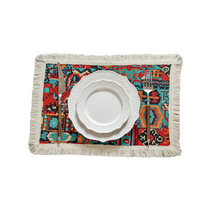 Napperon de Bohème rouge de luxe haut de gamme américain <span class=keywords><strong>Nappe</strong></span> de table vintage de style marocain faite à la main en polyester-coton Ins Style Home - Product Image 5