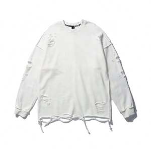 Sudadera de cuello redondo desgastada de peso pesado de algodón 100%, ropa de calle, sudadera en blanco con patrón sólido para la temporada de primavera - Product Image 4
